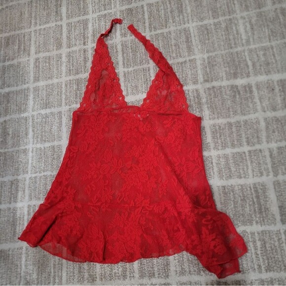 2012 Victoria's Secret Red Full Lace Halter Top Super Mini Dress  Sz XL - Picture 1 of 10